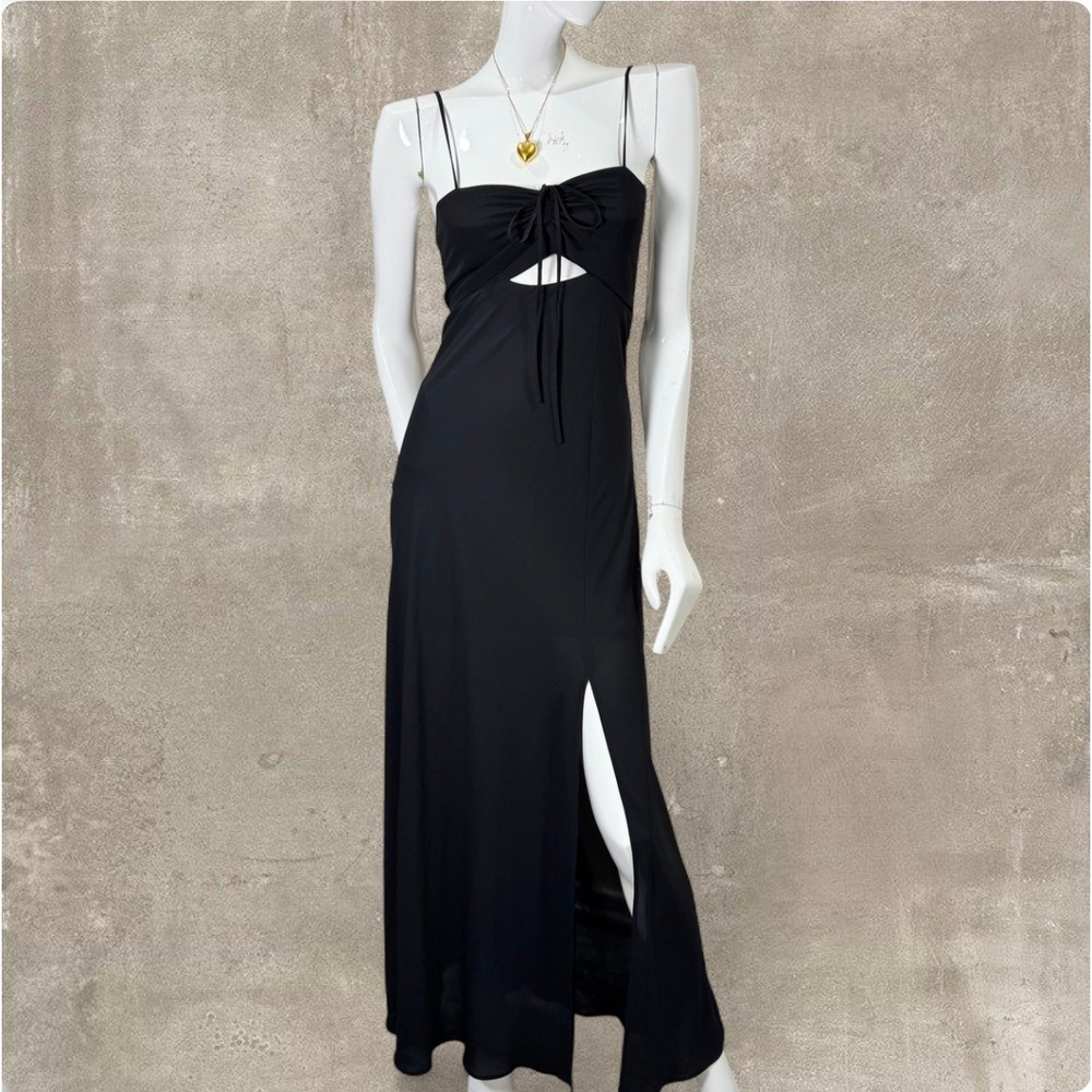 Express Black‎ Cutout Maxi Slip Dress Spaghetti Strap Side Slit Evening Dress 0